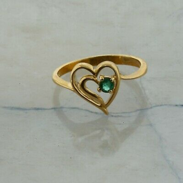10K Yellow Gold Emerald Heart Bypass Ring Size 6.5
