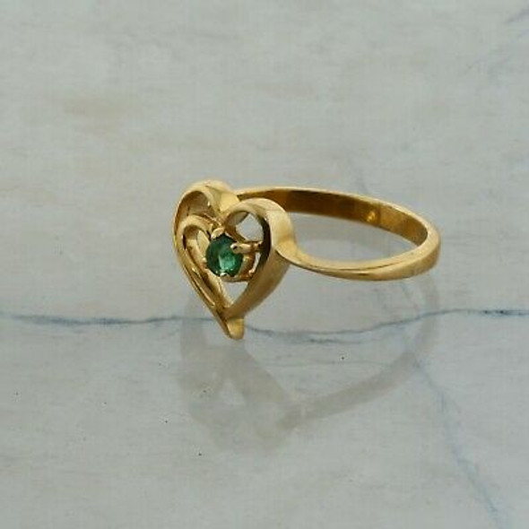 10K Yellow Gold Emerald Heart Bypass Ring Size 6.5