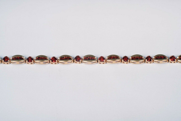 10K Yellow Gold Garnet Bracelet with Round and Baguette Stones 6.5 inches long