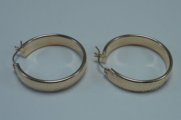 10K Yellow Gold Flat Hoop Earrings 1-1/16" Diameter