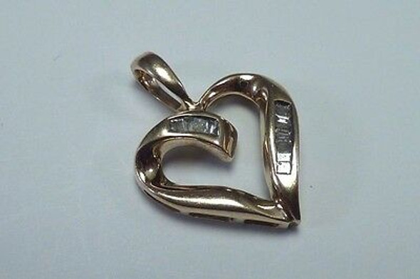 10K Yellow Gold Heart Shaped Pendant with Diamond Chips