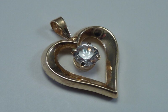 10K Yellow Gold Heart Shaped Pendant with Cubic Zirconia