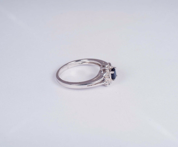 Platinum Engagement Ring with Sapphire and Diamond Chips size 6.5