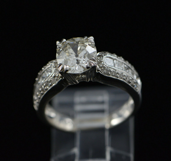 14K White Gold Cushion Cut Engagement Ring Circa 1980, Size 6.5