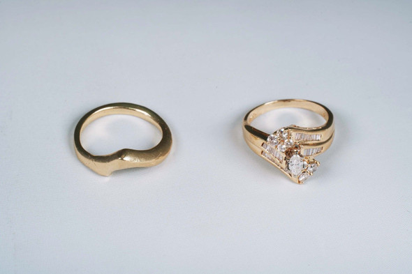 14K Yellow Gold 2 Piece Diamond Engagement Ring & Band Set, size 7.5