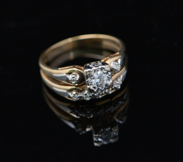 14K Yellow Gold Engagement Ring, 1/4 ct, Circa 1940's, Size 8
