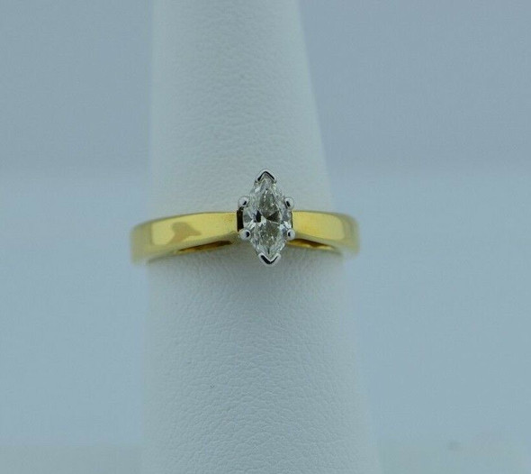 18K Yellow Gold w/Platinum Head Marquise Engagement Ring, 3/4 ct., Size 6.5