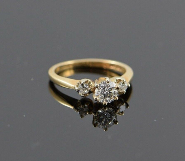 14K Yellow Gold Three Stone Diamond Engagement Ring Circa 1960, Size 5.75