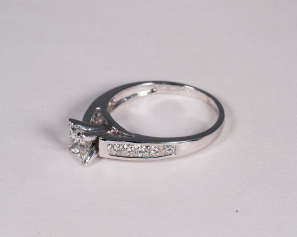 14K White Gold Princess Cut Diamond Engagement Ring, Size 7.5 14K White Gold Princess Cut Diamond Engagement Ring, Size 7.5