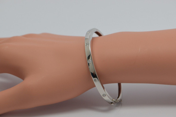 14K White Gold Diamond bangle bracelet with round diamonds set throughout 14K White Gold Diamond bangle bracelet with round diamonds set throughout