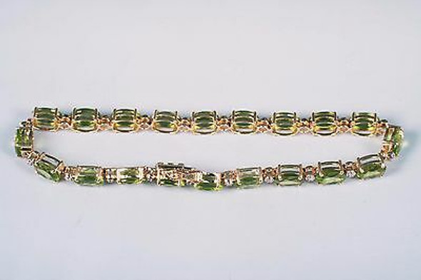 14K Yellow Gold and Peridot and Diamond Chip Bracelet, 7.5"