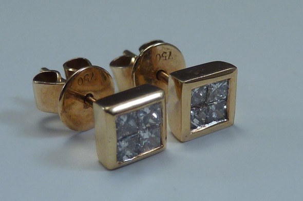 18K Yellow Gold Princess cut Diamond Earrings 1ct. tw.