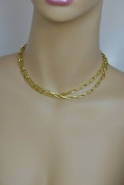 22K Yellow Gold Handmade Chain with Oval Textured Links, 31" Long