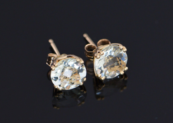 14K Yellow Gold Aqua Color Ear Studs