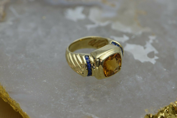 14K Yellow Gold David Yurman Sapphire & Citrine Ring, Modern Classic, Size 6