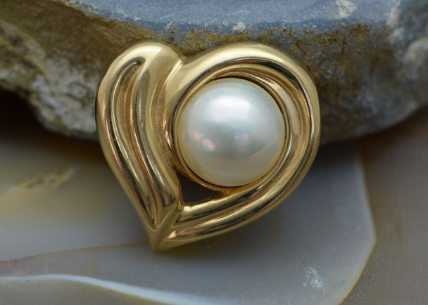 14K Yellow Gold Mabe Pearl Heart Pendant or Small Pearl Enhancer, 12mm Pearl