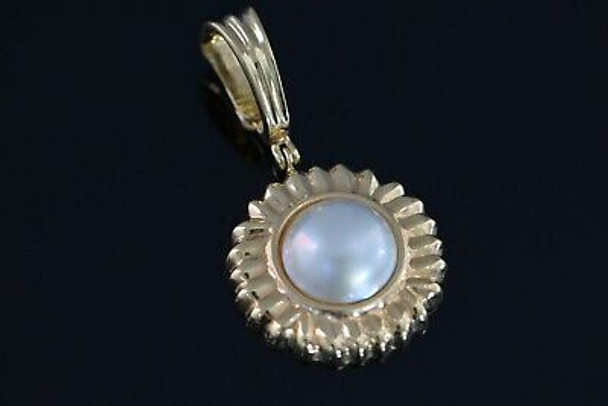 14K Yellow Gold Mabe Pearl Enhancer, Gold Sunburst Surround, Circa 1980