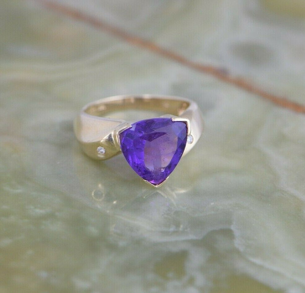 14K YG Amethyst & Diamond Accent Ring, Size 6.75, Circa 1990