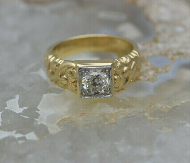 Superb Vintage 14K YG 1.15 Ct Round Diamond Ring Size 10.25 Circa 1940