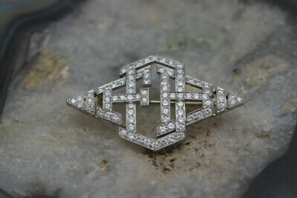 Platinum Art Deco Diamond Monogram  Pin Circa 1925