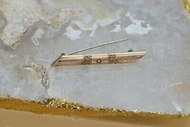 Gold Filled Victorian Bar Pin, Pearl set, Engraved Design, Circa 1880