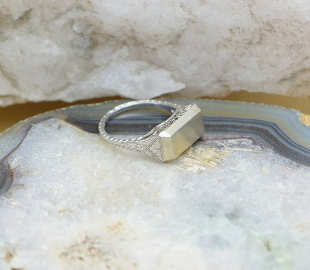 New old Stock Platinum Filigree Ring w/Pierced Sides Circa 1925, Size 5.5