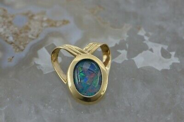 14K Yellow Gold Opal Mosaic Triplet Pendant Circa 1990