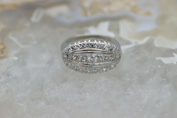 Vintage 14K White Gold Art Deco Diamond Ring Size 3.25 Circa 1940