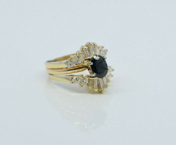 Vintage 14K Yellow Gold Sapphire and Diamond Cocktail Ring Size 5.5 Circa 1960