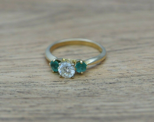 14K YG Diamond and Emerald 3 Stone Ring Size 6.25