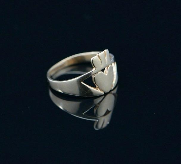 14K YG Claddagh Ring, Hand Cut, Circa 1960, Size 10.25