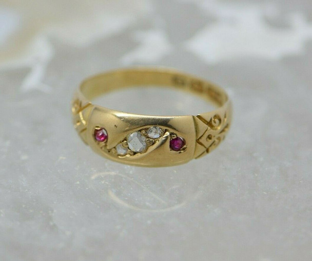 Antique 18K Yellow Gold Ruby and Diamond Ring Dated 1911 Size 6.75