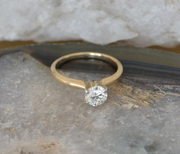 14K Yellow Gold Diamond Solitaire Ring Circa 1960, Size 5