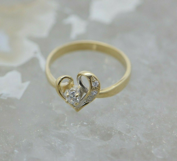 Vintage 14K Yellow Gold Diamond Heart Ring Size 7.75 Circa 1960