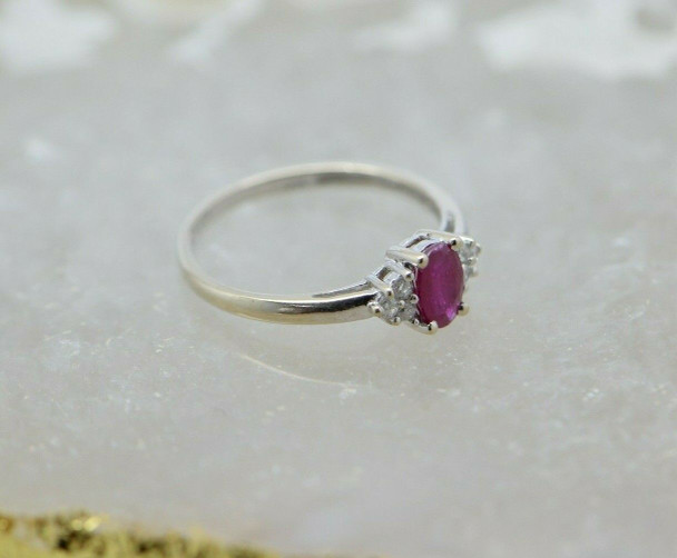 14K White Gold Ruby and Diamond Ring Size 6.25 Circa 1970