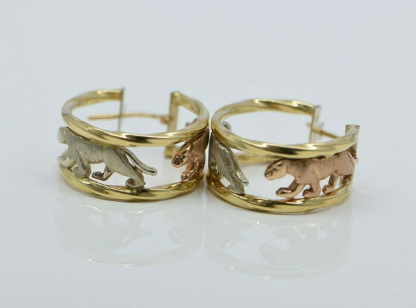 14K Tri-Color Gold Italian Animal Hoop Earrings with hinged locking Posts