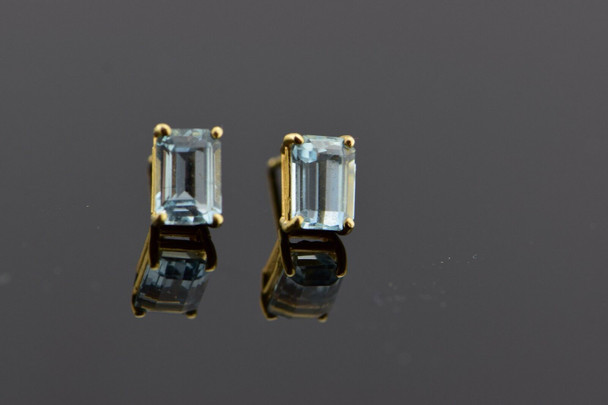 Details about / 5Ct Emerald Cut Aquamarine Diamond Stud Push Back Earrings 14K White Gold Finish