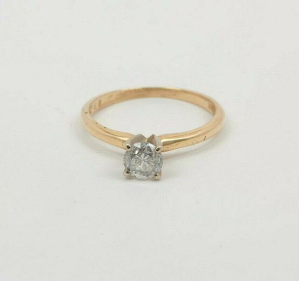 14K Yellow Gold .68 ct Diamond Solitaire H I1 Circa 1970 Ring Size 8