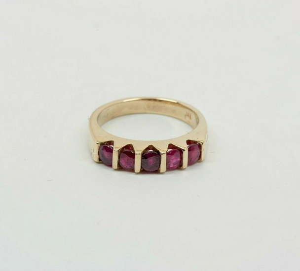 14K Yellow Gold 1 ct tw Ruby 5 Stone Ring Size 6.25,Circa 1980