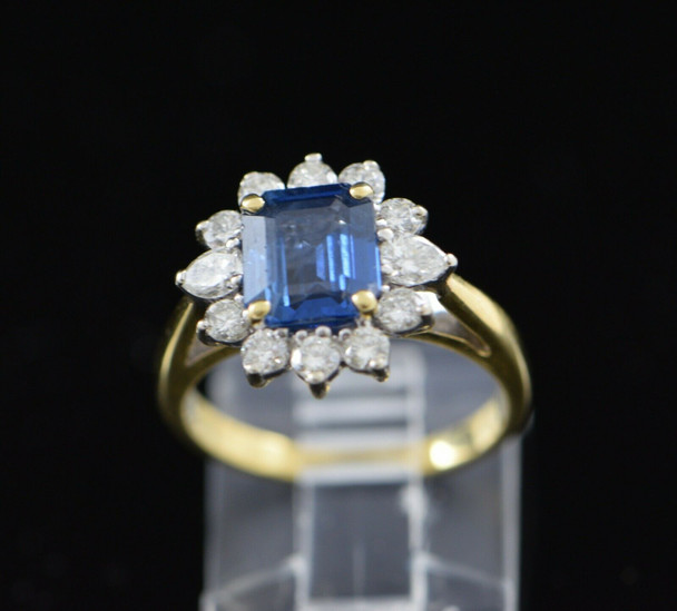 18K Yellow Gold Sapphire and Diamond Ring, Size 5.5