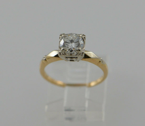 14K Yellow Gold Transitional Cut Diamond Ring, Circa 1950, Size 5.5