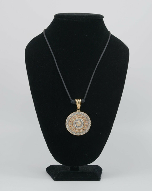 14k Yellow Gold "Hippy Pendant" Elevated Disc Style with Diamonds and Rubies