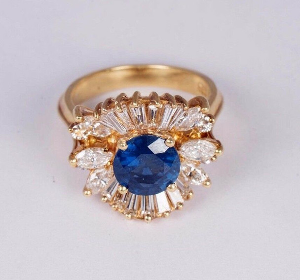 18K Yellow Gold Sapphire and Diamond Cocktail Ring, size 6.25