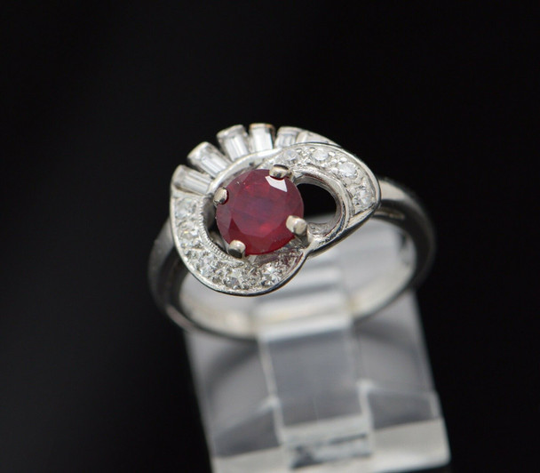 Superb Circa 1970 Platinum Ruby & Diamond Ring, Size 5