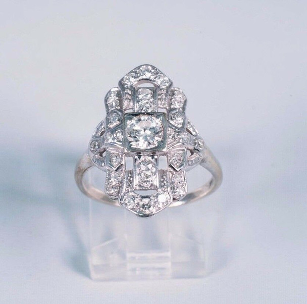 Beautiful Art Nouveau 14K White Gold Filigree Diamond Ring 1 ct. tw., size 8