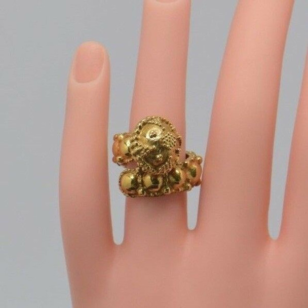 22K Yellow Gold Etruscan Revival Beaded & Granulated Ring Circa 1960, Size 5