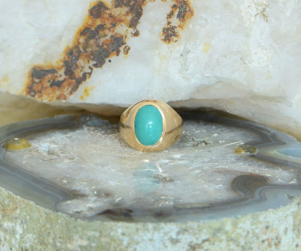 14K Rose Gold Turquoise Cabochon Ring, Size 6.75