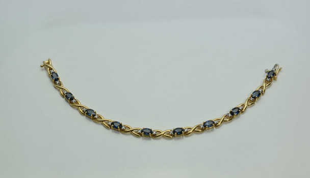 14K YG 5ct tw. Sapphire and Diamond Accent Bracelet with Box Clasp Circa 1990