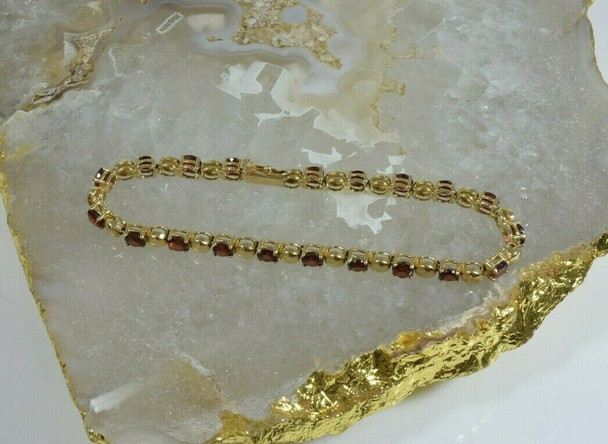 14K Yellow Gold Orange Red Garnet Bracelet 20 Stones Circa 1970
