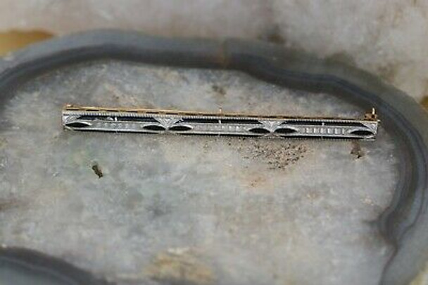 Vintage 14K Yellow & White Gold Enamel Bar Pin, Circa 1925